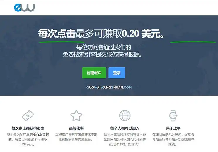 国外搜索引擎赚美元：100次点击赚20美金