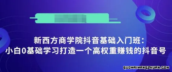 抖音基础入门班：小白0基础学习打造一个高权重赚钱的抖音号