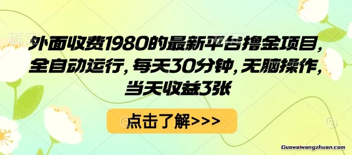 外面收费1980的新平台撸金项目，全自动运行，每天30分钟，无脑操作，当天收益3张