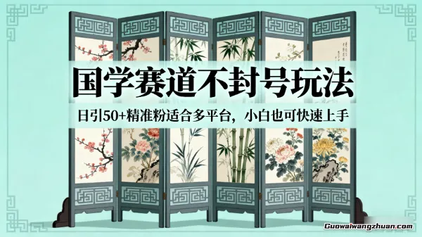 国学赛道不封号玩法，日引50+精准粉适合多平台，小白也可快速上手