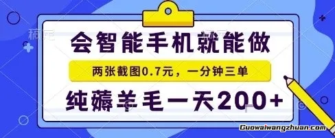 手机项目，二十秒一单，纯薅羊毛一天2张+做就有【揭秘】