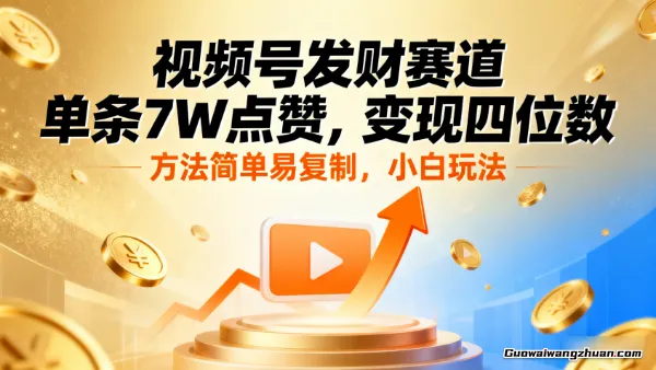 视频号发财赛道，单条7W点赞，变现四位数，方法简单易复制，小白玩法