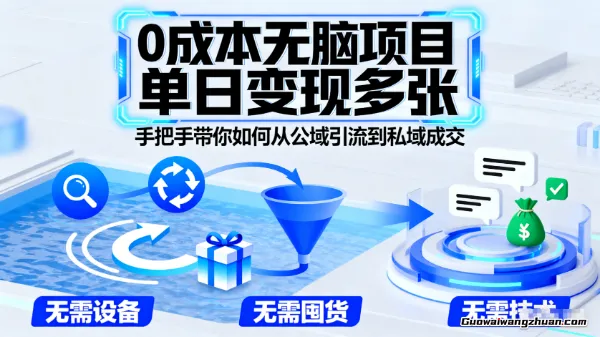0成本无脑项目，单日变现多张，手把手带你如何从公域引流到私域成交