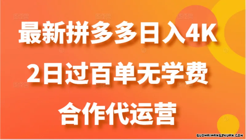 拼多多，日入4K+，2日过百单无学费，合作代运营