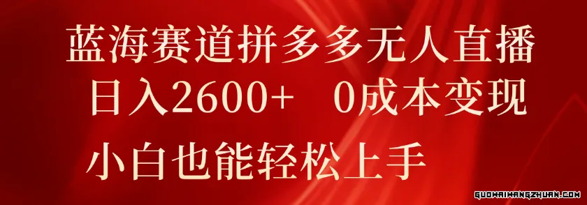 蓝海赛道拼多多无人直播，日入2600+，0成本变现，小白也能轻松上手