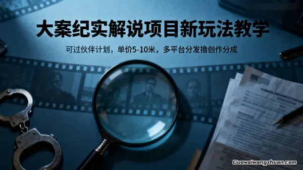 大案纪实解说项目新玩法教学，可过伙伴计划，单价5-10米，多平台分发撸创作分成