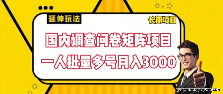 中文调查问卷矩阵项目，一人批量多号月入3000【揭秘】