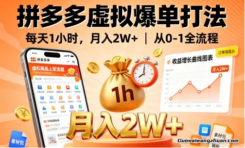拼多多虚拟爆单打法，每天1小时，月入2W+，从0-1全流程