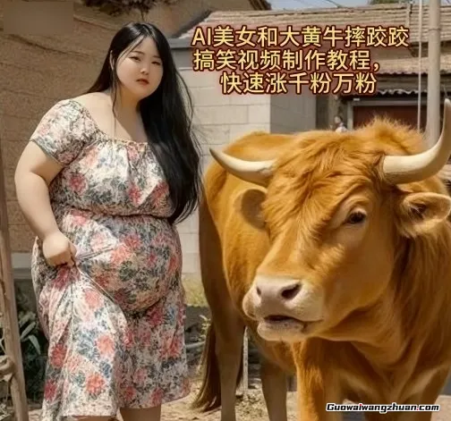 AI美女和大黄牛摔跤搞笑荒诞视频制作教程，快速涨千粉万粉