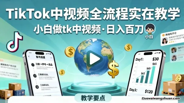 TikTok中视频全流程实操教学，小白做tk中视频，日入百刀