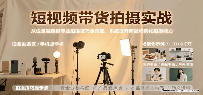 短视频带货拍摄实操课，零基础学拍摄入门到精通教学，独立完成拍摄带货全流程