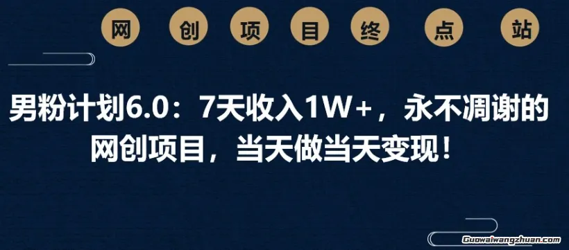 男粉计划6.0：7天收入1W+，永不凋谢的网创项目，当天做当天变现！