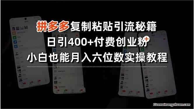 拼多多复制粘贴引流秘籍，日引400+付费创业粉，小白也能月入六位数实操教程