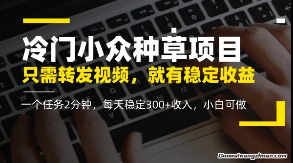 冷门小众种草项目，只需转发视频，每天就有稳定收益，无门槛，每天稳定3张+收入，小白可做