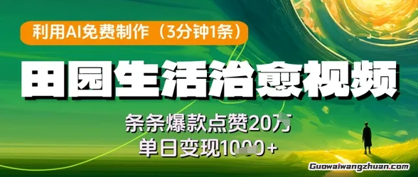 AI免费制作田园生活治愈视频，条条爆款点赞20W，单日变现几张