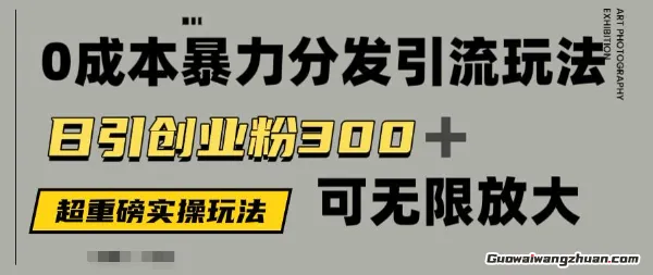 价值5980的0成本曝力引流玩法，日引创业粉300+，可无限放大