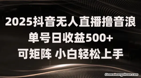 2025抖音无人直播撸音浪单号日收益5张+ 可矩阵，小白轻松上手