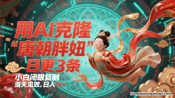 用AI克隆“唐朝胖妞”日更3条，平台疯狂推流，小白闭眼复制，当天见效，日入1k+
