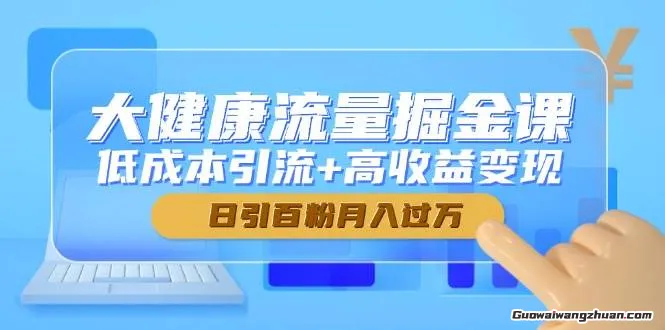 大健康流量掘金课，低成本引流+高收益变现，日引百粉月入过万