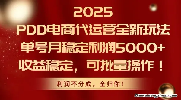 2025PDD电商代运营全新玩法，单号月稳定利润5000+，收益稳定，可批量操作