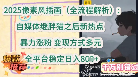 2025像素风插画(全流程解析)：自媒体继胖猫之后新热点，暴力涨粉，变现方式多元，全平台稳定日入多张