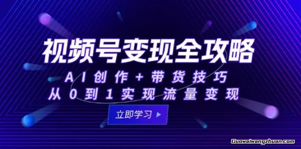 视频号变现全攻略：AI创作+带货技巧，从0到1实现流量变现