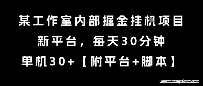 某工作室内部掘金挂G项目，新平台，每天30分钟，单机30+【揭秘】