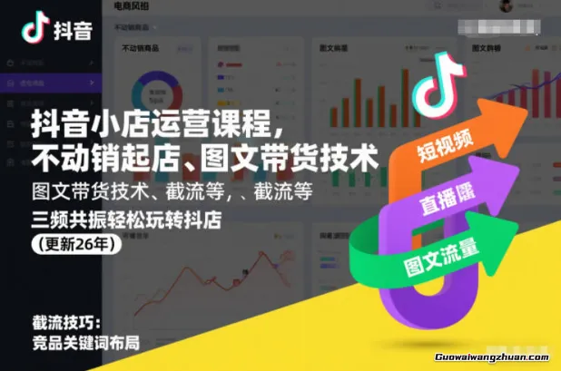 抖音小店运营课程，不动销起店、图文带货技术、截流等，三频共振轻松玩转抖店