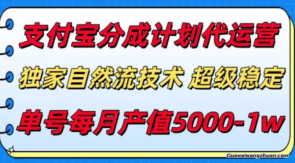 支付宝分成计划代运营，独家自然流技术，收益稳定，单号月产5000＋