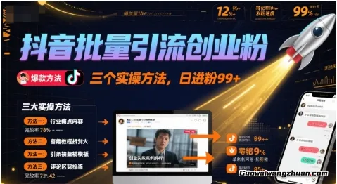 抖音批量引流创业粉，三个实操方法，日进粉99+