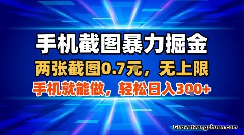 手机截图曝力掘金，两张截图0.7米，一部手机就能做，轻松日入3张+【揭秘】