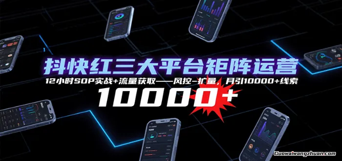 抖快红三大平台矩阵运营，12小时SOP实战+流量获取-风控-扩量，月引10000+线索