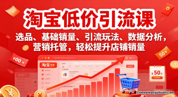 淘宝低价引流课，选品、基础销量、引流玩法、数据分析，营销托管，轻松提升店铺销量