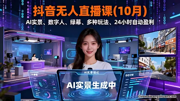 抖音无人直播课,AI实景、数字人、绿幕、多种玩法、24小时自动盈利