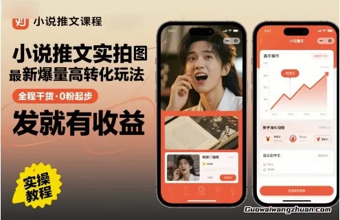 小说推文实拍双图文爆量高转化玩法，全程干货，0粉起步，发就有收益
