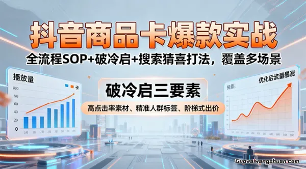 抖音商品卡爆款实战：全流程SOP+破冷启+搜索猜喜打法，覆盖多场景