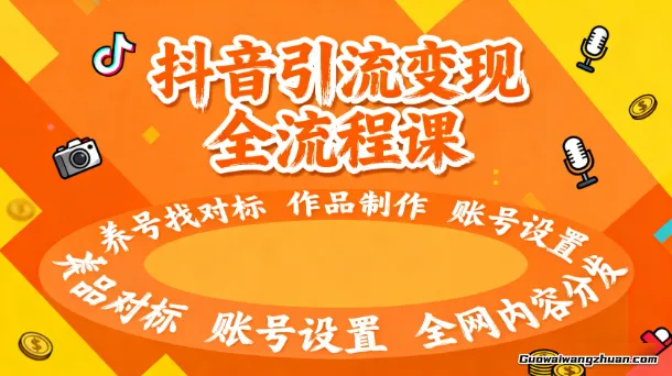 抖音引流变现全流程课：养号找对标，作品制作，账号设置，全网内容分发