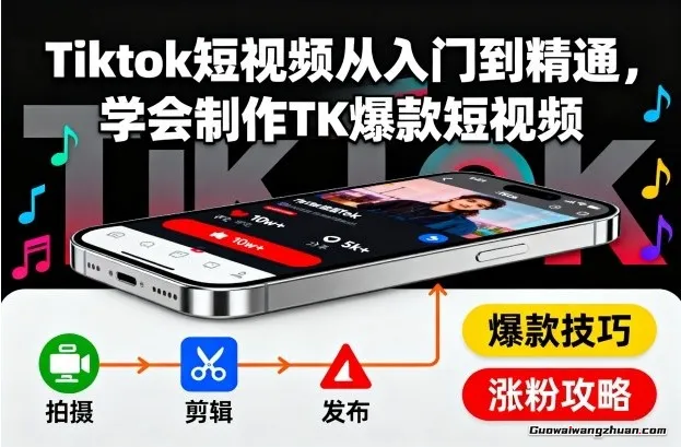 Tiktok短视频从入门到精通,学会制作TK爆款短视频,单条视频播放量从0到爆单
