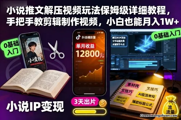 小说推文解压视频玩法,手把手教剪辑制作视频,小白也能月入1W+保姆级详细教程
