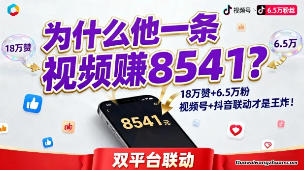 为什么他一条视频赚8541?18万赞+6.5万粉,视频号+抖音联动才是王炸!