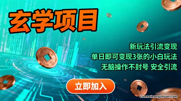 玄学项目:新玩法引流变现,单日即可变现3张的小白玩法,无脑操作不封号,安全引流
