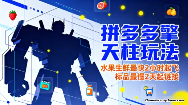 拼多多擎天柱玩法，水果生鲜蕞快2小时起飞，标品最慢2天起链接