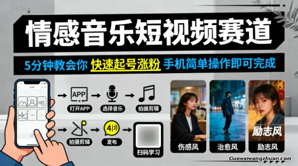 情感音乐短视频赛道,5分钟教会你,快速起号涨粉,手机简单操作即可完成