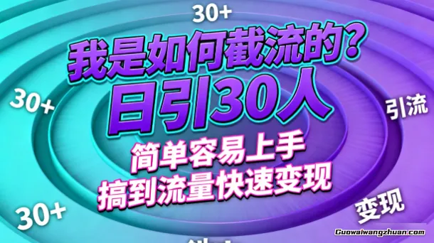 我是如何截流的？日引30人，简单容易上手，搞到流量快速变现【文档】
