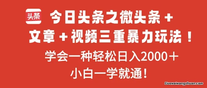 今日头条之微头条＋文章＋视频三重爆力玩法，学会一种轻松日入2k＋小白一学就通！