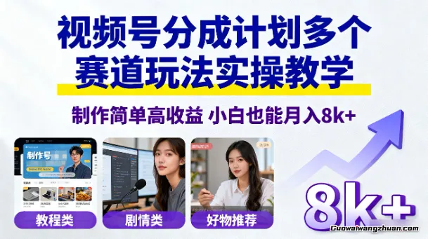 视频号分成计划多个赛道玩法实操教学，制作简单高收益，小白也能月入8k+