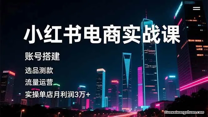 小红书电商实战课，账号搭建，选品测款，流量运营，实操月利润3w+