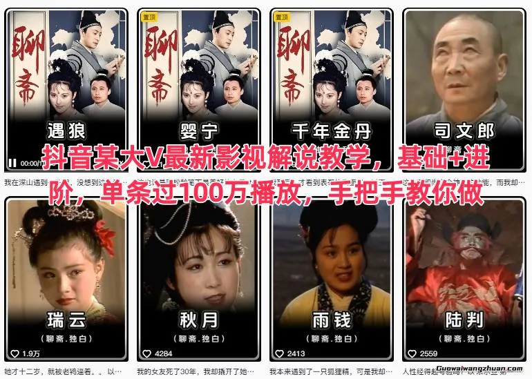 抖音某大V全新影视解说教学，基础+进阶，单条过100万播放，手把手教你做