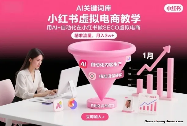 小红书虚拟电商项目，用AI+自动化在小红书做SEO虚拟电商，精准流量，月入3w+