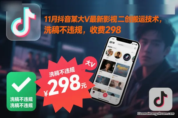11月抖音某大V蕞新影视二创搬运技术，洗稿不违规，收费298